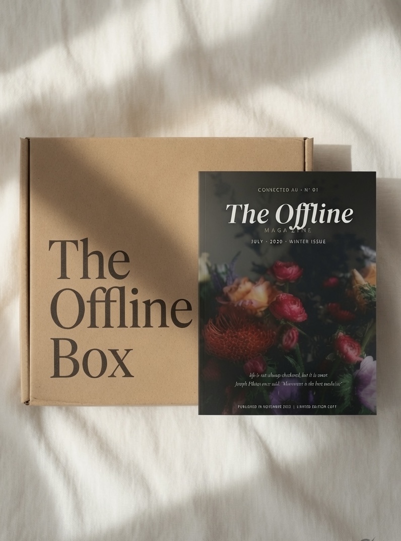 The Offline Box with the Offline Magazine resting on top
