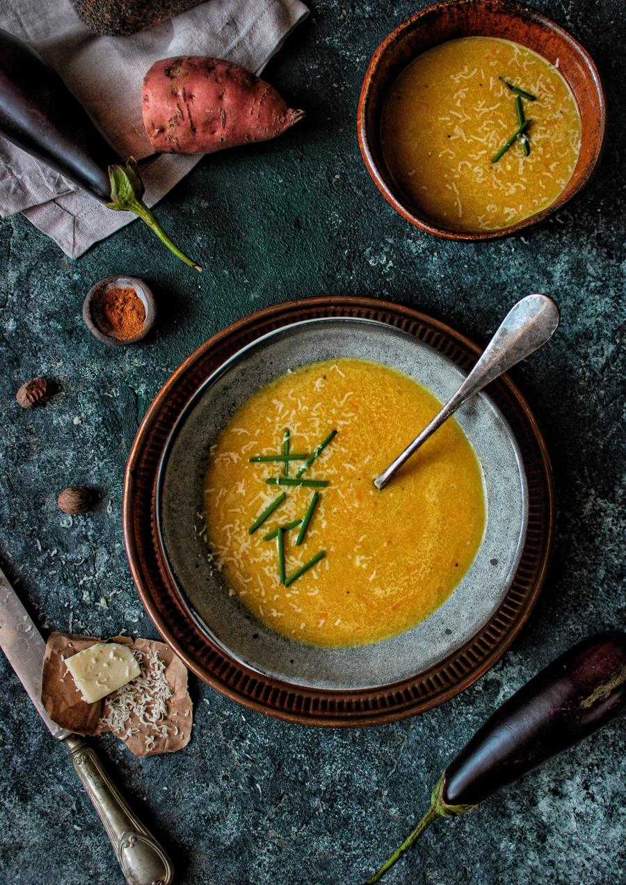Bowls of homemade soup on the table